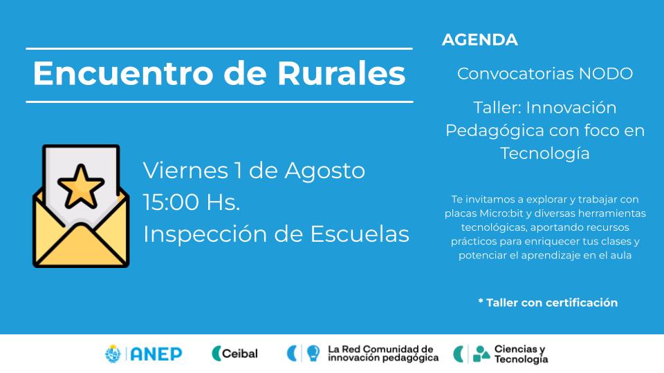 Inspección Departamental invita a participar junto al CTED y DICER del taller  conjunto con Referentes Ceibal